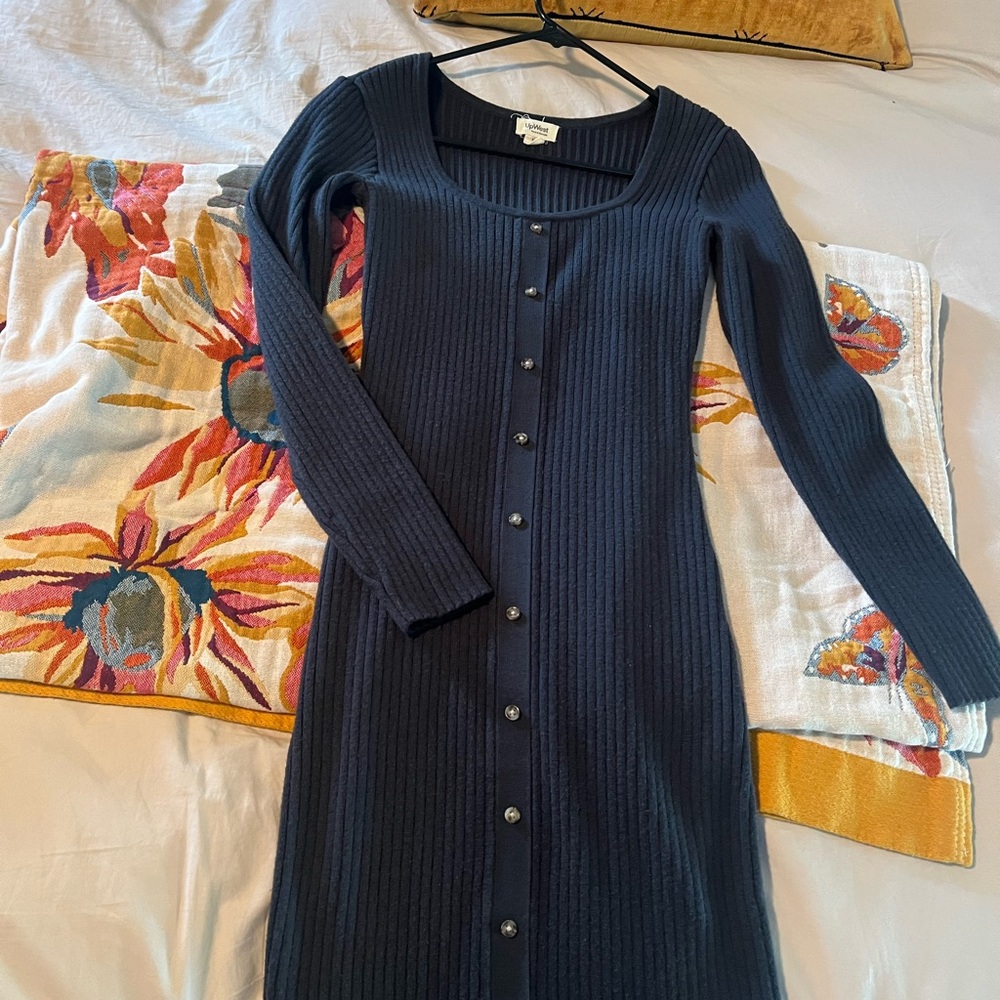 UpWest Navy Long Sleeve Ribbed Dress organic cotton